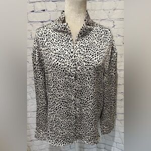 Rachel Zoe Women's Black and White Animal Print Button Down Silk Top  Size Large
